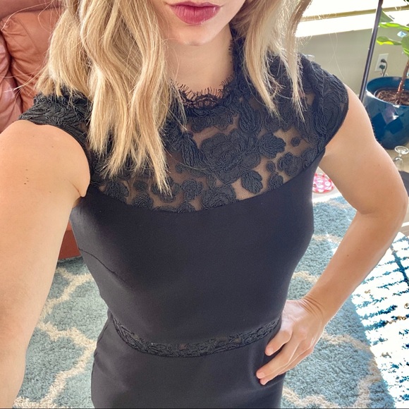 Avery G Black Midi Dress w/ Lace Cut Outs Size 4 - Picture 3 of 7